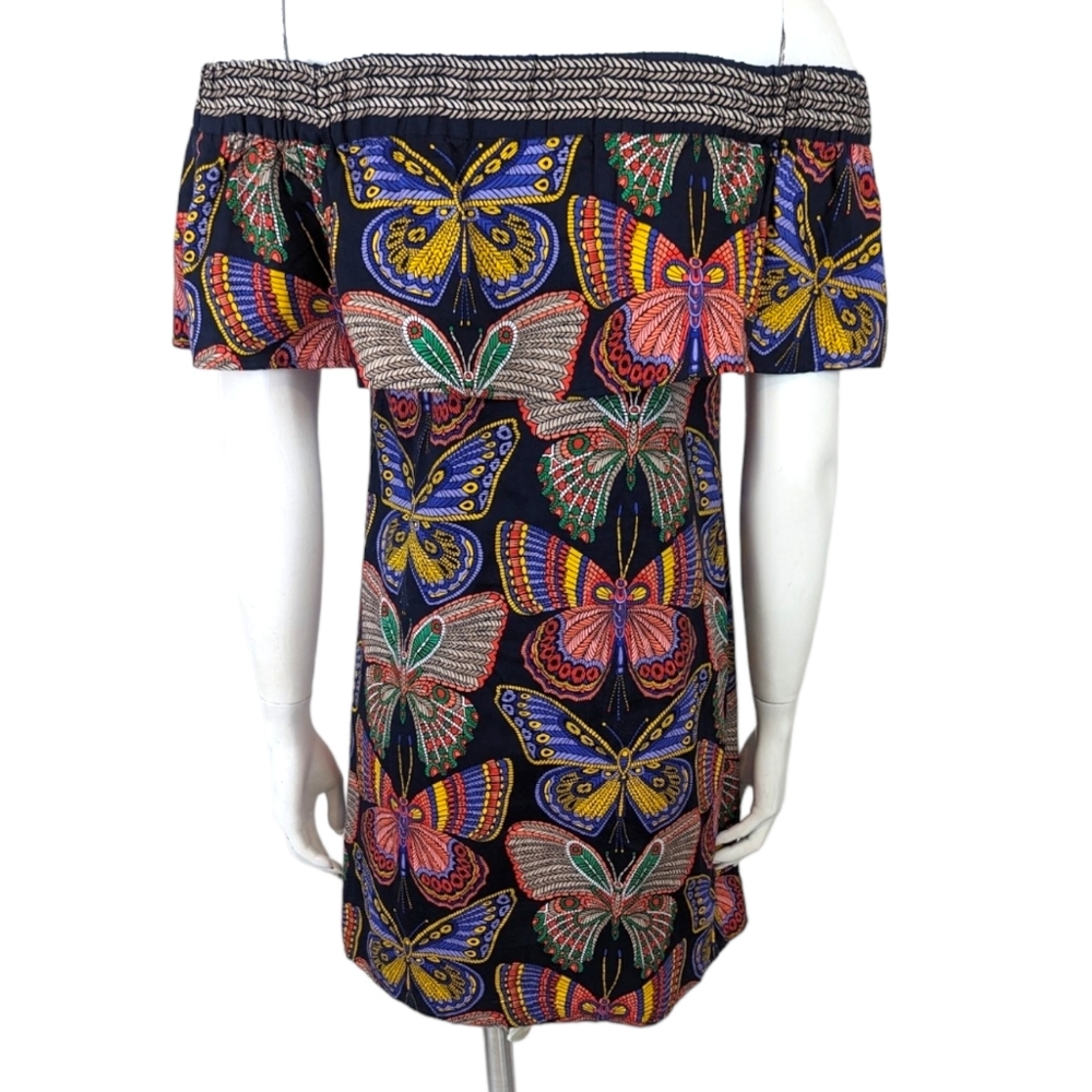 Trina Turk Welton Butterfly Off The Shoulder Dress Womens XS Black Shift Resort - Picture 4 of 12